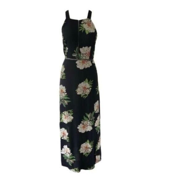 Zesica Floral Halter Strappy Back Maxi Dress Blue L - Picture 2 of 11